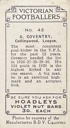 1933 Hoadley's Victorian Footballers #42 Gordon Coventry Back